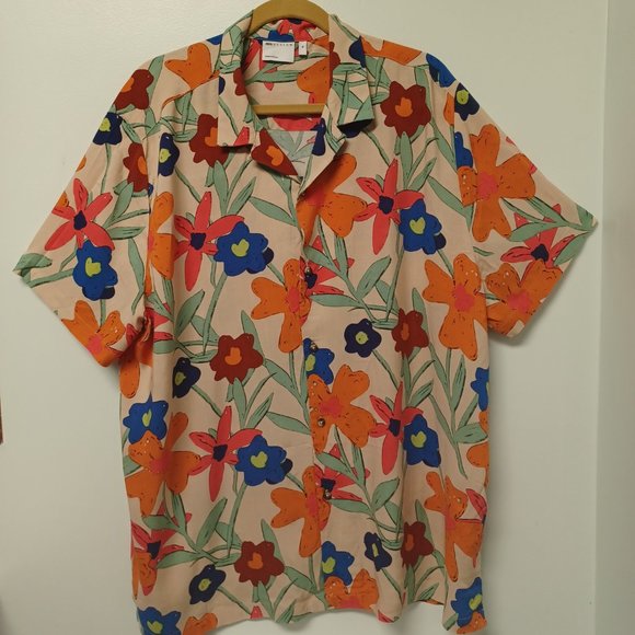 ASOS Design Bold Floral Top, Orange, Blue, Green, Size 1X - Picture 5 of 15